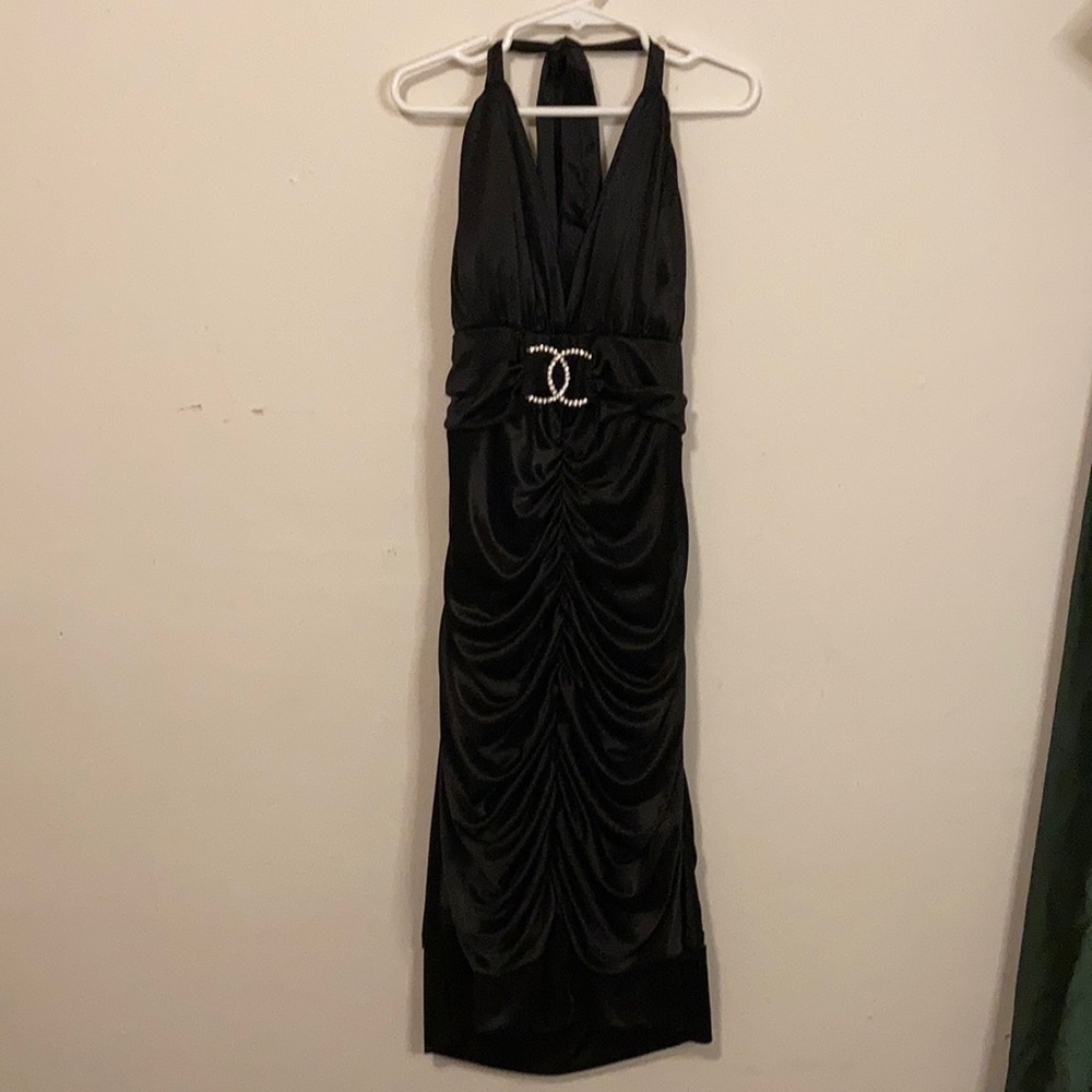 Black rutched dress.